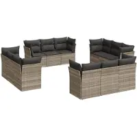 vidaXL 12-tlg. Garten-Sofagarnitur mit Kissen Hellgrau Poly Rattan