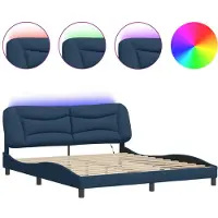 vidaXL Bettgestell mit LED ohne Matratze "Hvar" Blau 180x200 cm Stoff