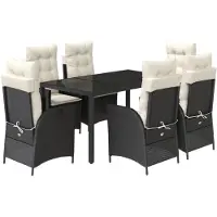 vidaXL 7-tlg. Garten-Essgruppe mit Kissen Schwarz Poly Rattan