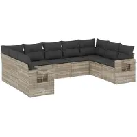 vidaXL 9-tlg. Garten-Sofagarnitur mit Kissen Hellgrau Poly Rattan