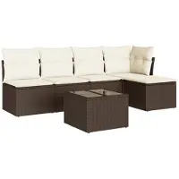 vidaXL 6-tlg. Garten-Sofagarnitur mit Kissen Braun Poly Rattan