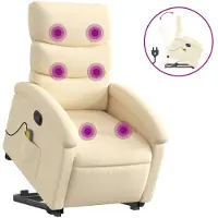 vidaXL Massagesessel mit Aufstehhilfe Creme Stoff