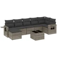 vidaXL 8-tlg. Garten-Sofagarnitur mit Kissen Grau Poly Rattan