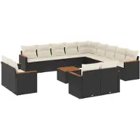 vidaXL 14-tlg. Garten-Sofagarnitur mit Kissen Schwarz Poly Rattan