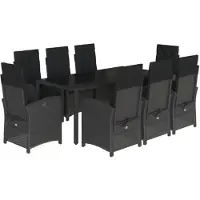 vidaXL 9-tlg. Garten-Essgruppe mit Kissen Schwarz Poly Rattan