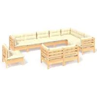 vidaXL 10-tlg. Garten-Lounge-Set mit Creme Kissen Massivholz Kiefer