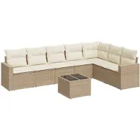 vidaXL 8-tlg. Garten-Sofagarnitur mit Kissen Beige Poly Rattan