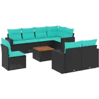 vidaXL 9-tlg. Garten-Sofagarnitur mit Kissen Schwarz Poly Rattan