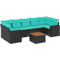 vidaXL 8-tlg. Garten-Sofagarnitur mit Kissen Schwarz Poly Rattan