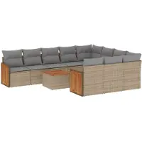 vidaXL 11-tlg. Garten-Sofagarnitur mit Kissen Beige Poly Rattan