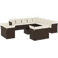 vidaXL 14-tlg. Garten-Sofagarnitur mit Kissen Braun Poly Rattan