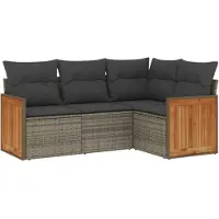 vidaXL 4-tlg. Garten-Sofagarnitur mit Kissen Grau Poly Rattan