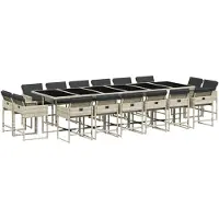 vidaXL 17-tlg. Garten-Essgruppe mit Kissen Hellgrau Poly Rattan