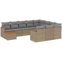 vidaXL 11-tlg. Garten-Sofagarnitur mit Kissen Beige Poly Rattan