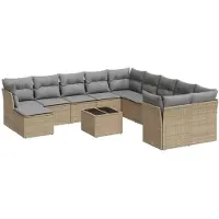 vidaXL 12-tlg. Garten-Sofagarnitur mit Kissen Beige Poly Rattan