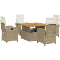 vidaXL 5-tlg. Garten-Essgruppe mit Kissen Beige Poly Rattan