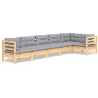 vidaXL 6-tlg. Garten-Lounge-Set mit Grauen Kissen Kiefernholz