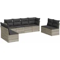vidaXL 8-tlg. Garten-Sofagarnitur mit Kissen Hellgrau Poly Rattan