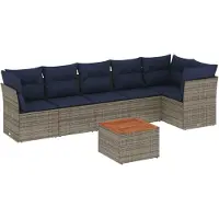 vidaXL 7-tlg. Garten-Sofagarnitur mit Kissen Grau Poly Rattan