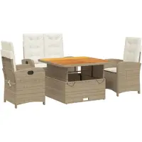 vidaXL 4-tlg. Garten-Essgruppe mit Kissen Beige Poly Rattan