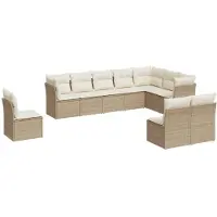 vidaXL 10-tlg. Garten-Sofagarnitur mit Kissen Beige Poly Rattan