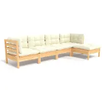 vidaXL 5-tlg. Garten-Lounge-Set mit Creme Kissen Kiefernholz