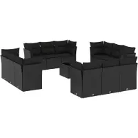 vidaXL 13-tlg. Garten-Sofagarnitur mit Kissen Schwarz Poly Rattan