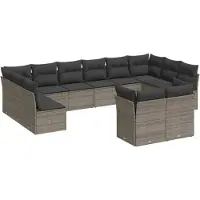 vidaXL 12-tlg. Garten-Sofagarnitur mit Kissen Grau Poly Rattan