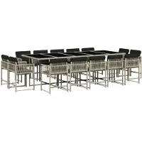 vidaXL 15-tlg. Garten-Essgruppe mit Kissen Hellgrau Poly Rattan