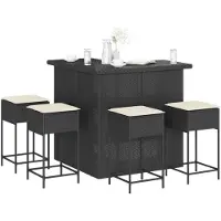 vidaXL 5-tlg. Gartenbar-Set mit Kissen Schwarz Poly Rattan