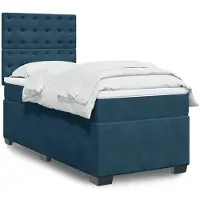 vidaXL Boxspringbett mit Matratze Blau 100x200 cm Samt