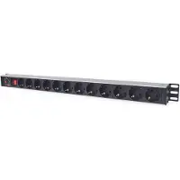 Intellinet 12-fach Steckdosenleiste, Schutzkontakt, vertikale Rackmontage, Überlastschalter, Netzschalter, 1,6 m Stromkabel, 1U, Horizontal, Aluminium, Schwarz, 12 AC-Ausgänge, Typ F