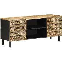 vidaXL TV-Schrank Schwarz 105x33,5x46 cm Raues Mangoholz