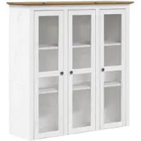 vidaXL Vitrinenschrank mit Glastüren BODO Weiß und Braun Kiefernholz
