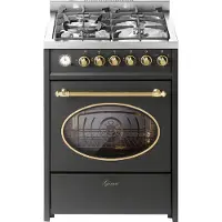 Gurari Gas-Standherd Retro Gas Elektro Standherd 60 cm Erdgas Fl.Gas 4 Kw WOK, 8 Funktionen E 614 BL