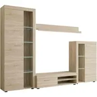 Mirjan 24 Wohnwand Farso, Design Wohnzimmer-Set, Schrankwand, Mediawand, Modernes Anbauwand (mit Beleuchtung, Sonoma Eiche)