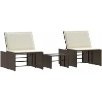 vidaXL Sonnenliegen 2 Stk. mit Tisch Braun Poly Rattan