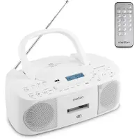 Medion DRX-1 Plus Boombox (tragbares DAB+ UKW Radio, Bluetooth, CD-Player, MP3, Kassette, Kopfhöreranschluss, Stereo Sound System, AUX, Netz & Batterie) weiß