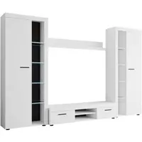 Mirjan 24 Wohnwand Farso XL, Modernes Wohnzimmer-Set, Schrankwand, Stilvoll Mediawand, TV-Möbel (mit weißer Beleuchtung, Weiß)