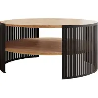 Mirjan 24 Couchtisch Fikoli, Wohnzimmer Kaffeetisch, Beine und Seiten aus Stahl (Farbe: Schwarz / Eiche Craft Gold)