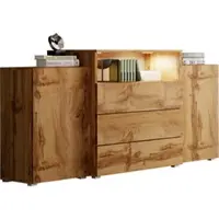 Mirjan 24 Kommode Urban III, Stilvoll Highboard, Modern Wohnzimmer Sideboard (Wotan, mit LED-Beleuchtung)
