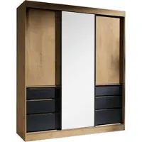 Mirjan 24 Kleiderschrank Haiti 180, Loft Schiebetürenschrank, Stilvoll Garderobenschrank (Farbe: Eiche Lefkas / Eiche Lefkas + Schwarz)