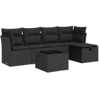 vidaXL 6-tlg. Garten-Sofagarnitur mit Kissen Schwarz Poly Rattan