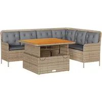 vidaXL 2-tlg. Garten-Sofagarnitur mit Kissen Beige Poly Rattan