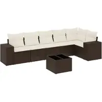 vidaXL 7-tlg. Garten-Sofagarnitur mit Kissen Braun Poly Rattan
