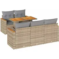 vidaXL 6-tlg. Garten-Sofagarnitur mit Kissen Beige Poly Rattan Akazie