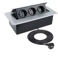 TecLines TES012S 3-fach Einbausteckdose mit 1,5m Kabel, silber