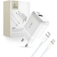 TechProtection C20W 2-Port-Netzwerk-Ladegerät Pd20W/Qc3.0 + Lightning-Kabel Weiss