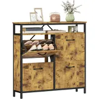 HOMCOM SCHUHSCHRANK mit 4 Klappen Schmal Schuhkipper mit Verstellbar Trennwand Braun