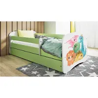 WFL GROUP Kinderbett Grün 70x140 80x160 80x180 cm – mit Matratze, Rausfallschutz und Schublade – Jugendbett für Mädchen und Jungen – Stabil und Sicher – Dinosaurier – 180x80 cm